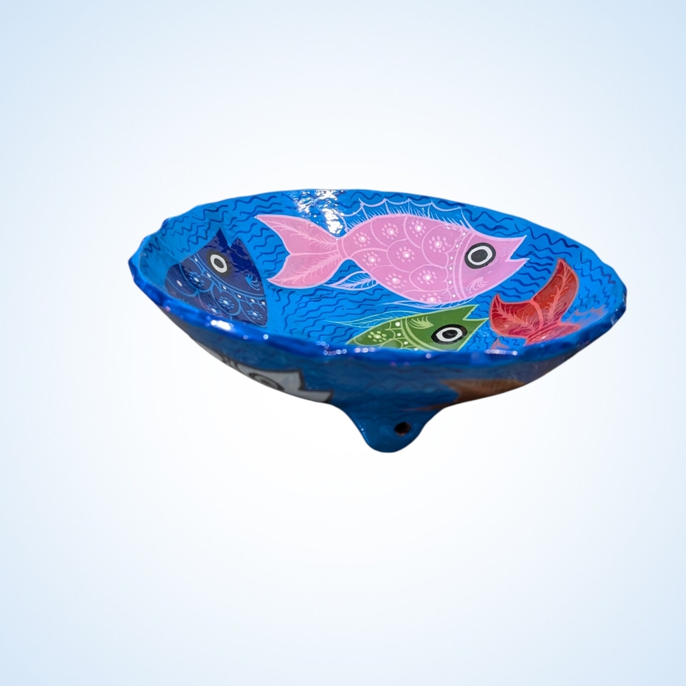 Mexico Folk Art Pottery Footed Bowl "Fishes"
